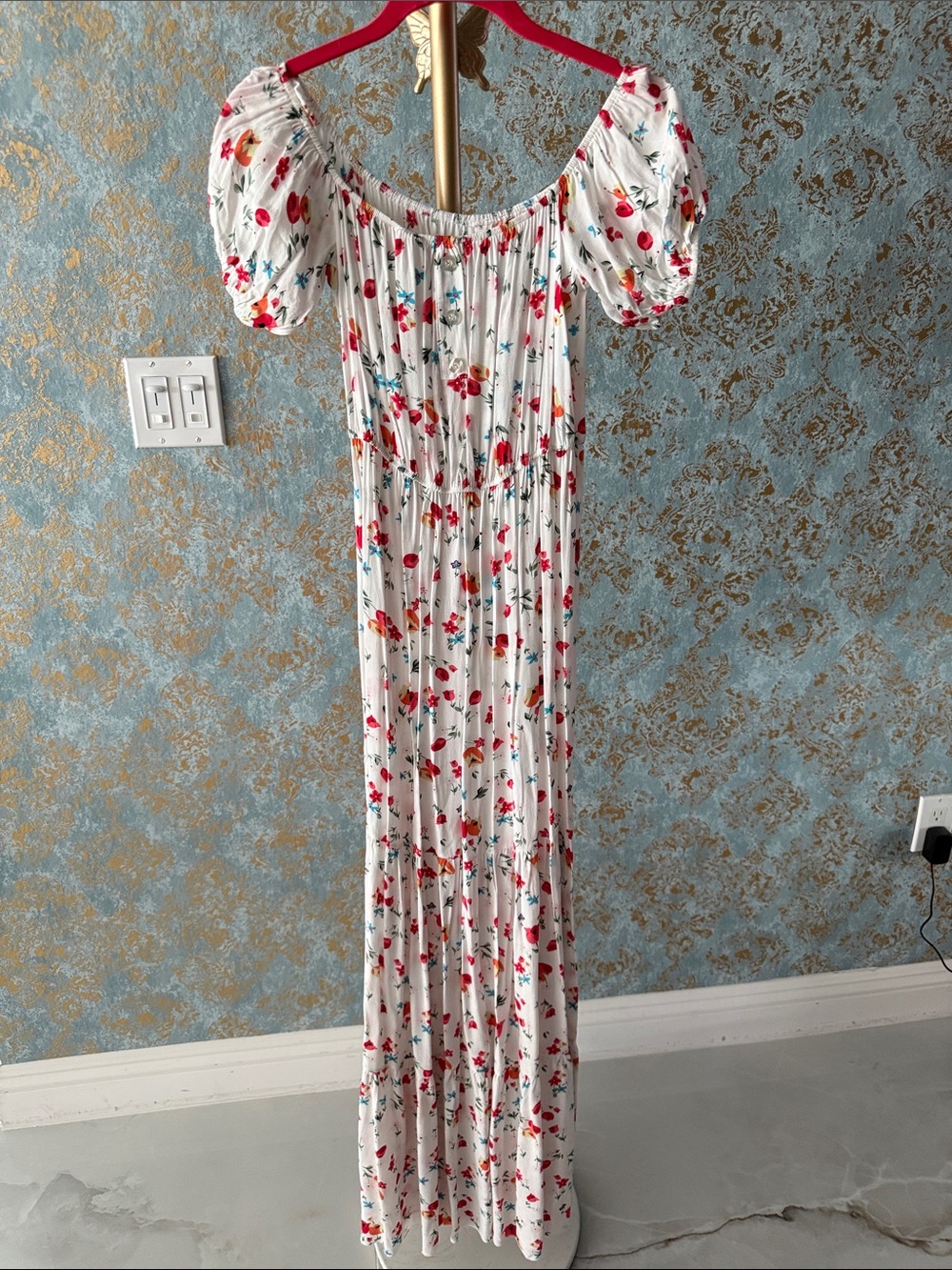 White Floral Off-Shoulder Maxi Dress